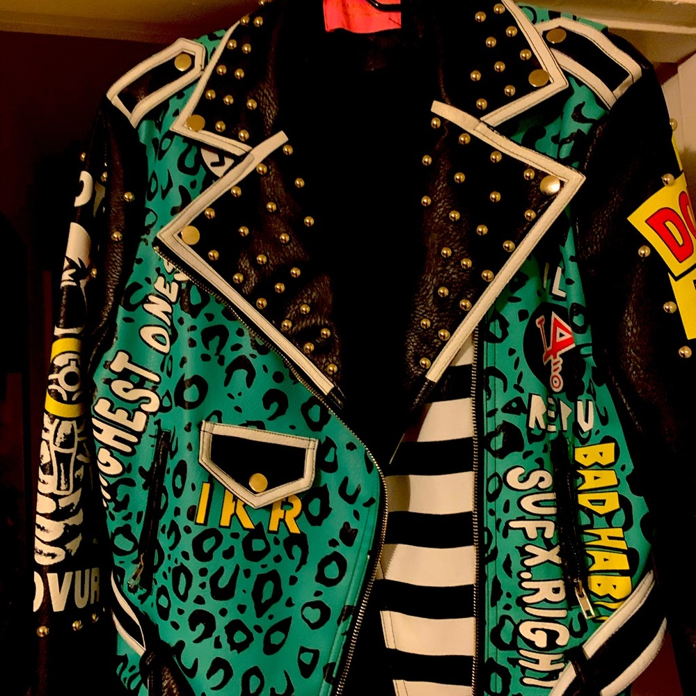 High Fashion graphic biker leatheret